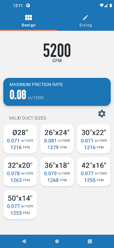 Ductulator – Duct Sizing Chart