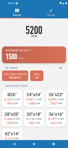 Ductulator – Duct Sizing Chart